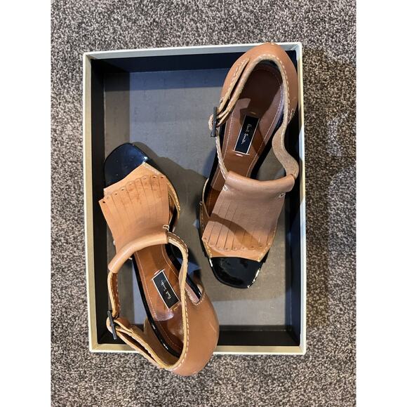 PAUL SMITH Womens Shoes Leather Tan & Black Patent Kilte Flap us 39.5 Heels 8.5 - Picture 7 of 14